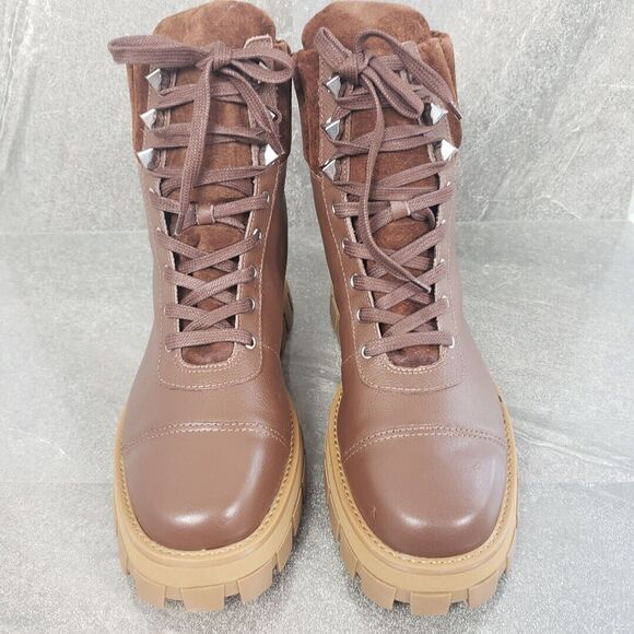 Schutz Ankle Boots 10 B Brown Leather Hiker Lace Up Sutton Booties - Picture 3 of 12